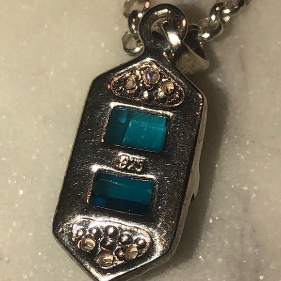 STERLING Silver Blue Facet Cut Cz Crystal Pendant w 925 Chain 16” & 1.1” - Picture 6 of 9